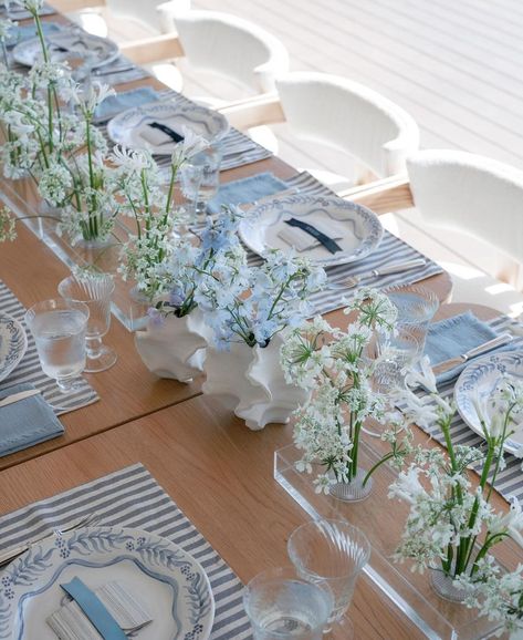 All Posts • Instagram Tablescapes Outdoor, White Tablescape, Coastal Elegance, Initial Design, Blue Florals, Aspen Colorado, Summer Gathering, Coastal Wedding, Coastal Blue