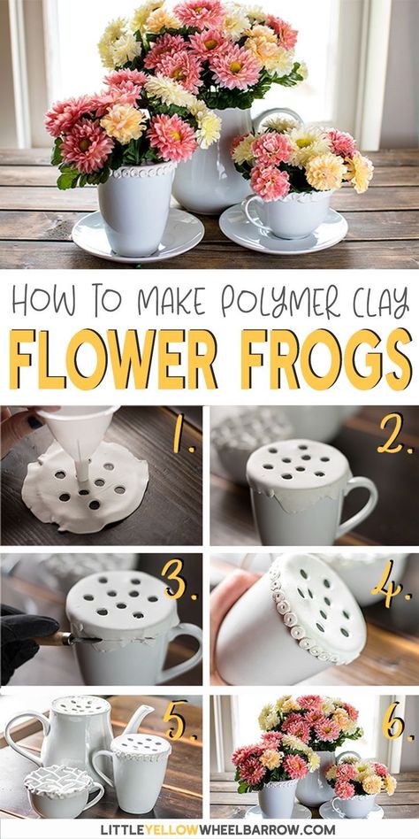 Flower Displays, Presente Diy, Polymer Flowers, Flower Frogs, Clay Flower Pots, Clay Flower, Easy Craft Projects, Flower Frog, Beautiful Flower Arrangements