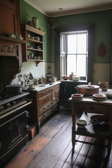 14 Victorian Kitchen Interior Ideas You Have To See! - My Decor Inspo 1880s Kitchen, 1890 Kitchen, Bloxburg Vintage House, Victorian Pantry, Victorian Home Aesthetic, 1800s Kitchen, Victorian Kitchen Ideas, 1900s Kitchen, 19th Century Kitchen