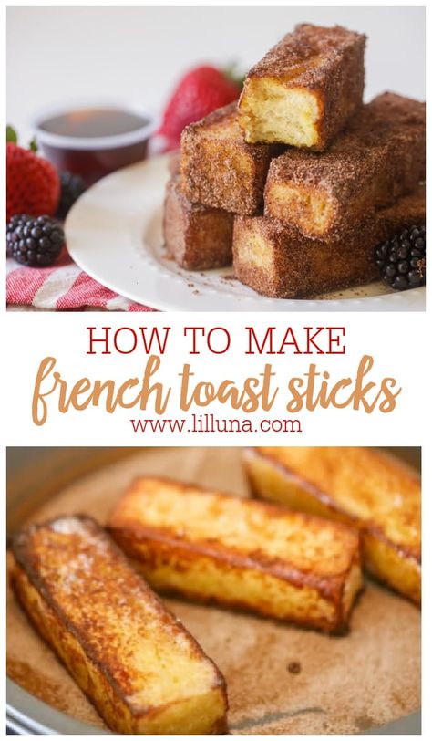 Homemade French Toast Sticks, Kid Friendly Breakfast, French Toast Sticks Recipe, French Toast Recipe Cinnamon, French Toast Bites, Recipes By Ingredients, Homemade French Toast, Sweet Brunch, Brioche French Toast