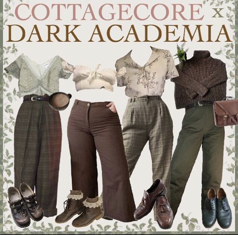 Cottagecore Fashion Pants, Cottagecore Academia Aesthetic, Main Aesthetic, Peony Aesthetic, Cottagecore Academia, Academia Aesthetic Outfit, Cottagecore Outfit, Dark Academia Outfits, Dark Acadamia