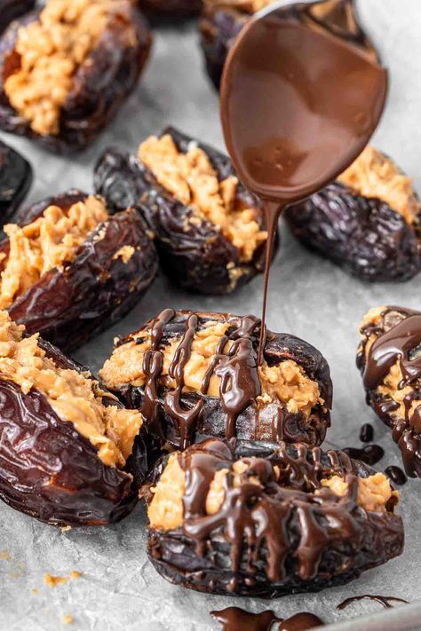 Peanut Butter Stuffed Dates - Eight Forest Lane Peanut Butter Dates Recipes, Healthy Stuffed Dates, Dates Stuffed With Peanut Butter, Dates With Butter, Best Date Recipes, Dates And Butter, Chocolate Peanut Butter Dates, Things To Make With Dates, Dates Peanut Butter Chocolate