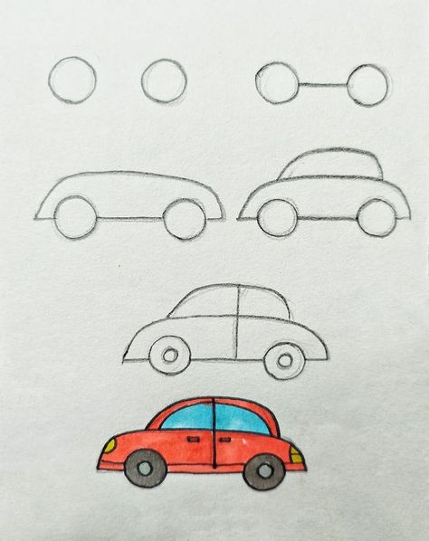 Drawing Ideas Easy Car, How To Draw Cars Easy, Easy Car Drawing For Kids, Easy Kids Drawings Step By Step, Car Simple Drawing, Car Drawing Simple, How To Draw A Car, Car Easy Drawing, Kids Drawing Ideas