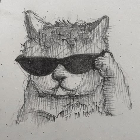 a sketch of a cat wearing sunglasses, with a pricy attitude 🛐🛐 Seni Vintage, Animal Drawings Sketches, Cat Sketch, Cute Sketches, Meaningful Drawings, White Drawing, Art Tools Drawing, 인물 드로잉, Easy Drawings Sketches