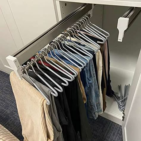 Storing Pants, Rack Wardrobe, Pants Hangers, Closet Clothes, Pants Rack, Closet Design Layout, Closet Renovation, Wardrobe Interior Design, Wardrobe Room