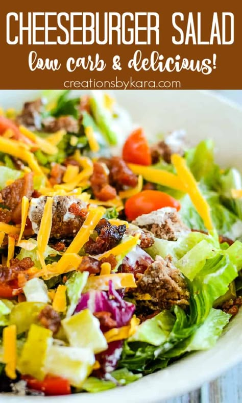 Healthy Cheeseburger Salad, Sunday Salad Recipes, Bacon Cheeseburger Salad, Cheeseburger Salad Bowl, Hamburger Salad Recipes, Creative Salads, Cheeseburger Salad, Hamburger Salad, Cheeseburger Salad Recipe