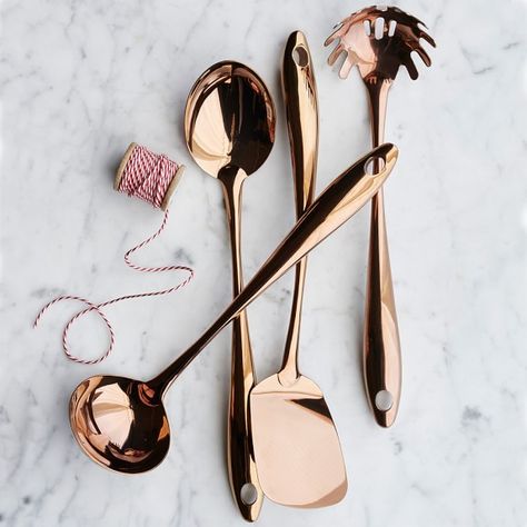 Williams-Sonoma copper utensils Copper Spoon, Pasta Fork, Rose Gold Kitchen, Copper Utensils, Deco Retro, Gold Kitchen, Copper Accents, Copper Kitchen, Gold Copper