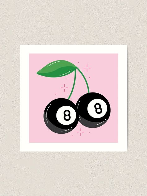 "8 Ball Cherries Illustration" Art Print for Sale by DesignsByKBee | Redbubble Magic 8 Ball Painting, 8 Ball Painting, Cherries Illustration, White Bedrooms, Ball Drawing, Diy Designs, Coaster Art, Strawberry Decorations, Circle Painting