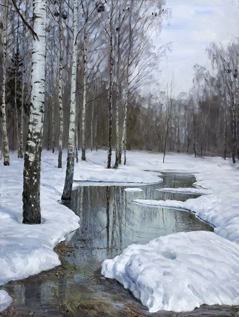 Winter Landscape Photography, Winter Drawings, Birch Tree Painting, Winter Landscape Painting, Landscape Sketch, Painting Snow, Winter Landscapes, Snowy Forest, Winter Painting