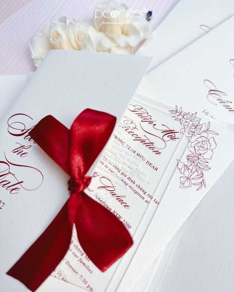 Red & White oversized invitations paired with unique box-style envelopes ❤️🤍 —————/-//-/————— 💒 𝗣𝗲𝗼𝗻𝗶𝗲𝘀 𝗪𝗲𝗱𝗱𝗶𝗻𝗴 𝗣𝗿𝗶𝗻𝘁 - Make your dream wedding invitations come true! 🏠 Add: 30 Hoang Dieu, Phu Nhuan Dist., HCMC, Vietnam 📲 Hotline: 082 892 2323 - 083 779 2323 - 093 779 2323 📌 Pinterest: peoniesweddingprint 🌐 Website & Email: Link on bio #peonies #thiepcuoi #weddinginvitation #weddingstationery #weddingplanner Red Roses Invitation, Red Rose Wedding Invitations, Dream Wedding Invitations, Peonies Wedding, Wedding Print, Red Rose Wedding, Rose Wedding Invitations, Peony Wedding, Wedding Prints