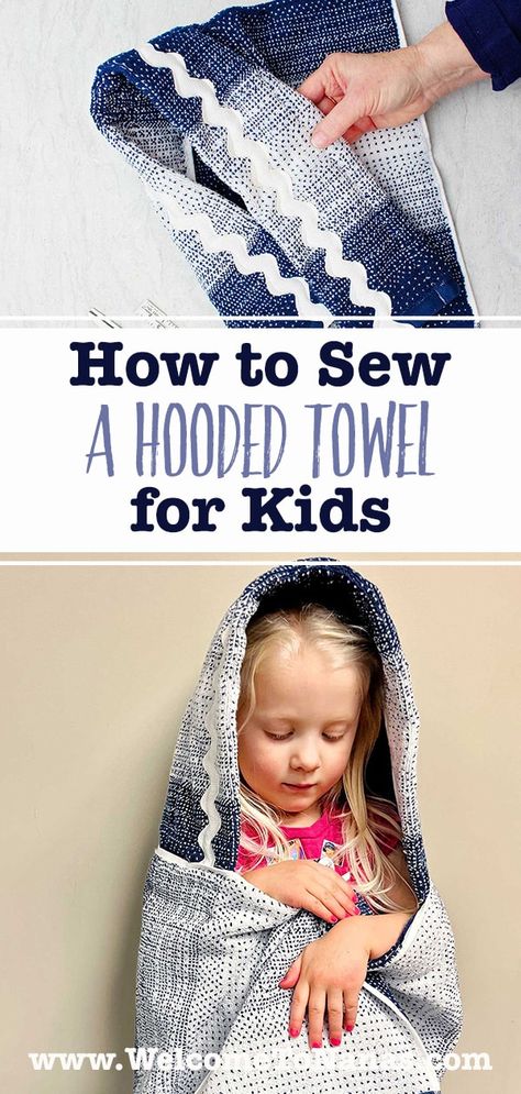 You can learn How to Sew a Hooded Towel for Kids in 15 Minutes to make bath time fun and cozy! Makes a great gift or learn to sew project. #WelcometoNanas #LearnToSewProject #HoodedBathTowel #15MinuteCraft Hooded Towels For Kids Diy, Baby Hooded Bath Towel, Kids Hooded Towels, Diy Towels, Hooded Bath Towels, Hooded Towels, Bath Time Fun, Hooded Towel, How To Sew