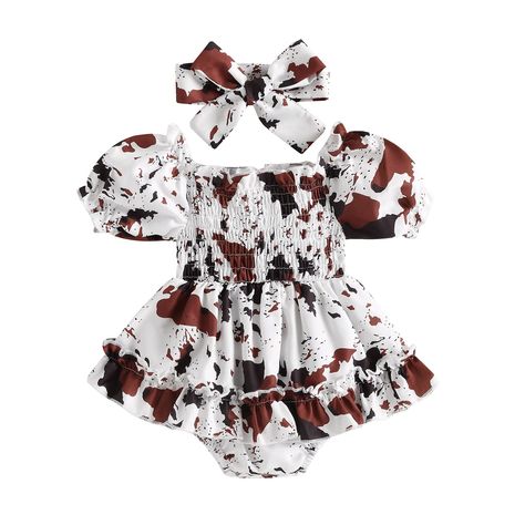 Summer Clothes Design, Cow Outfits, Printed Romper, Cowgirl Dresses, Western Babies, Summer Baby Clothes, Infant Girls