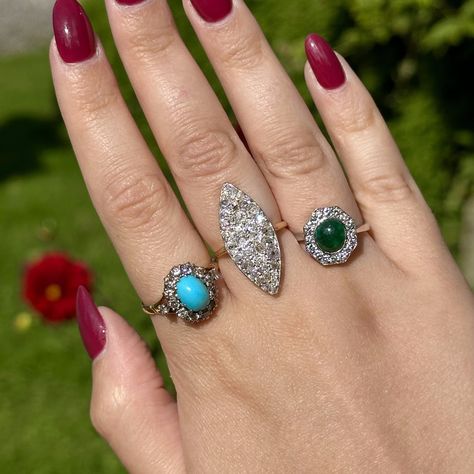 New in! This trio of stunning rings have just been added to the website, and aren't they spectacular! 💍 Let's take a look at what we've got! 👇✨ A huge antique Victorian Diamond Navette Cluster Ring - 2.5ct Total A showstopping antique Art Deco Emerald Diamond Cluster Ring - 1.6ct Emerald 💚 and a beautiful Vintage Turquoise Diamond Cluster Ring Dated 1968 Which one catches your eye? Let us know in the comments! Your dream piece is only an offer away ✨👇 For a limited time only you can... Edwardian Cluster Ring, Stunning Rings, Art Deco Emerald, Edwardian Ring, Diamond Cluster Ring, Vintage Turquoise, Antique Art Deco, Diamond Cluster, Emerald Diamond