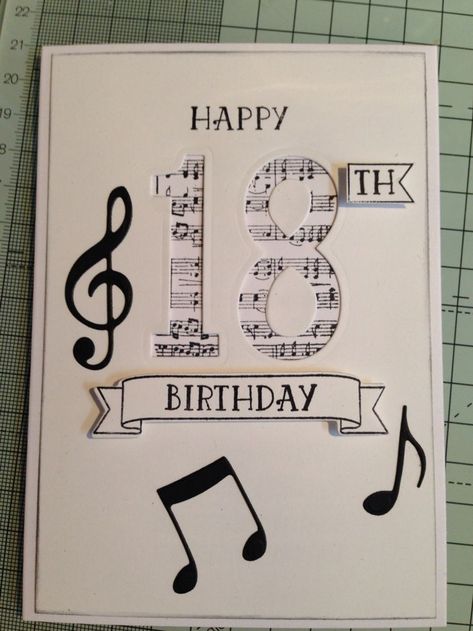 Scrapbook Ideas 18th Birthday, Musical Cards Handmade, 18th Birthday Craft Ideas, Birthday Card Ideas For 18th Birthday, Music Birthday Card Ideas, Birthday Card Music Theme, Birthday Card Ideas 18th, Music Inspired Gifts, 18th Card Ideas