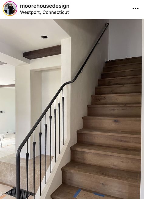 Custom Staircase, Staircase Styles, Wrought Iron Stair Railing, Staircase Railing Design, Handrail Design, Moore House, Staircase Handrail, Iron Stair Railing, Wrought Iron Stairs