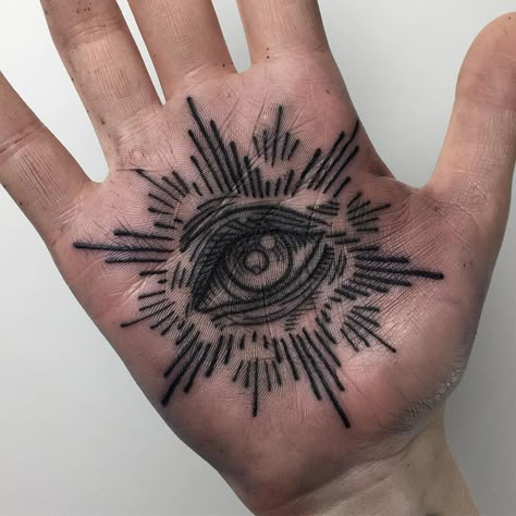 Hand With Eye, Hand Eye Tattoo, Hand Palm Tattoos, Eye Tattoo Meaning, Palm Of Hand, Henne Tattoo, Occult Tattoo, Palm Tattoos, Hand Tats