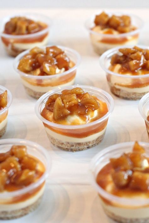 Caramel Apple Dessert Cups - Cake Me Home Tonight Mini Caramel Cheesecake Cups, Summer Apple Desserts, Dessert For Bake Sale, Fall Fruit Desserts, No Bake Mini Dessert Cups, Easy Desserts To Sell, Dessert Cups Ideas, Easy Dessert Cups, Easy Individual Desserts