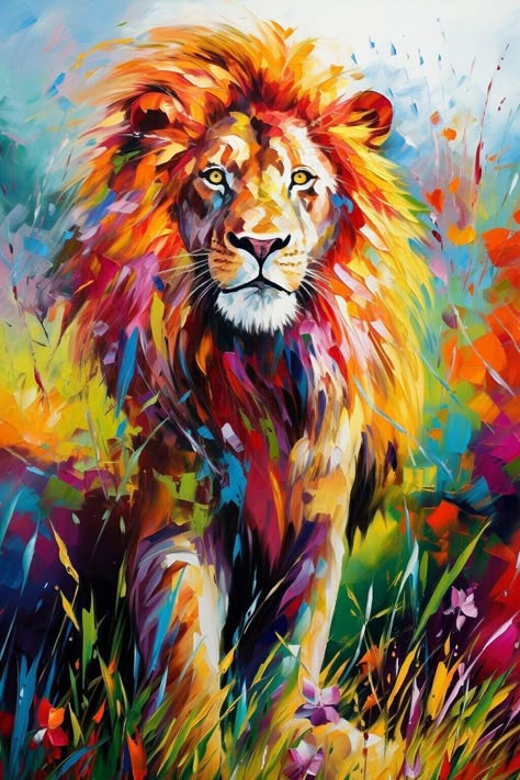 "Colorful Lion King Animal Painting Handpainted Beautiful Canvas Oil Original Room Decor Decoration Landscape Acrylic Wall Art by Radikal Homes Bring the beauty of autumn into your home with our stunning canvas painting \"Signs of Autumn\" This hand-painted masterpiece captures the vibrant colors of the season, and the empty blue sky gives the painting a sense of serenity and peace. This painting will be a perfect addition to any living space, it will bring warmth and tranquility to your home. Order now and make your home even more inviting forever. For Custom sizes, message us at info@radikalhomes.com. ⭐️ 𝑨𝑩𝑶𝑼𝑻 𝑻𝑯𝑰𝑺 𝑷𝑨𝑰𝑵𝑻𝑰𝑵𝑮: -Handmade Acrylic/Oil Painting on Canvas, -Style: Modern, Abstract -Packing: 1. 𝑹𝒐𝒍𝒍𝒆𝒅 𝑪𝒂𝒏𝒗𝒂𝒔*: rolled in a solid tube. *Material: Profe Lion Painting Acrylic, Colorful Lion Painting, Painting Signs, Abstract Lion, Wall Painting Techniques, Landscape Acrylic, Lion Wall Art, Lion Painting, Paintings Wall