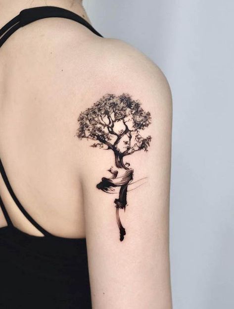 Abstract tree tattoo by @sixtenism Tree Of Life Rib Tattoo, Abstract Tree Tattoo, Tree Of Life Tattoo For Women, Life Tree Tattoo, Tree Of Life Tattoos, Palm Tree Tattoos, Tattoos Minimal, Tattoo Sternum, Compass Rose Tattoo