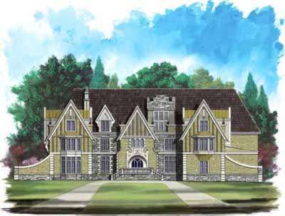 HousePlans.com 119-219: excellent two story library and craft room French Provincial House Plans, Tudor Style House, Tudor House Plans, Bathroom French Country, 4 Car Garage, European House Plans, French Country House Plans, European House Plan, Tudor Style Homes