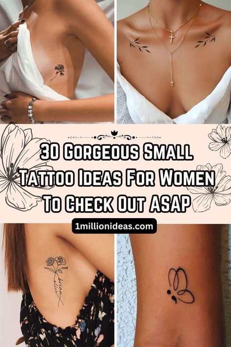 30 Gorgeous Small Tattoo Ideas For Women To Check Out ASAP - Woman & Lifestyle Unique Mini Tattoos, Women Tattoo Placement, Tattoos Trendy, Cross Shoulder Tattoos, Tattoos Minimal, Mini Tattoo Ideas, Small Feminine Tattoos, Classy Tattoos For Women, Small Back Tattoos