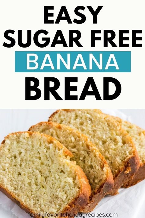 Yes, you can still enjoy delicious banana bread, even with no added sugar! This sugar free banana bread is moist and tender, and best of all, is made with an alternative sweetener! Banana Bread Without Sugar, No Sugar Banana Bread, Low Sugar Banana Bread, Sugar Free Banana Muffins, Sugar Free Bread, Sugar Free Banana Bread, Sugar Free Desserts Easy, Sour Cream Banana Bread, Delicious Banana Bread