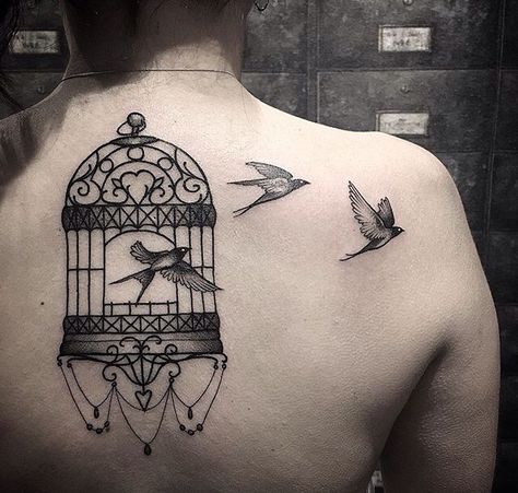 Bird cage tattoo Bird And Cage Tattoo Freedom, Caged Bird Tattoo, Bird Cage Tattoo, Blackbird Tattoo, Divorce Tattoo, White Bird Tattoos, Birdcage Tattoo, Cage Tattoo, Bird Tattoo Men