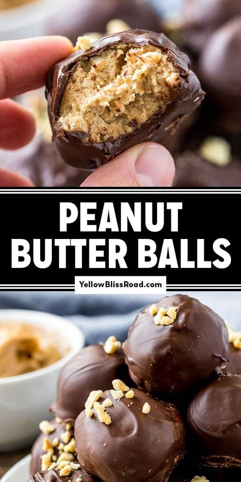 Chocolate Covered Peanut Butter Balls are an easy no-bake treat made with only 5 simple ingredients. Irresistibly perfect for the holidays! Chocolate Covered Peanut Butter Balls, Peanut Butter Balls Easy, Peanut Butter Blossoms Recipe, Easy Christmas Candy Recipes, Making Peanut Butter, Peanut Butter Balls Recipe, Chocolate Peanut Butter Cake, Chocolate Covered Peanuts, Butter Balls