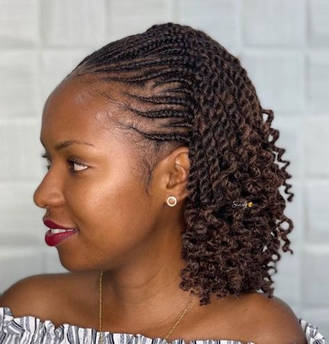 Cornrows-to-Twists-to-Curls Two Cornrow Braids, Bob Crochet, Half Cornrows, Twist Cornrows, Cornrow Ponytail, Twisted Hair, Havana Twist, Braided Cornrow Hairstyles, Braided Ponytail Hairstyles