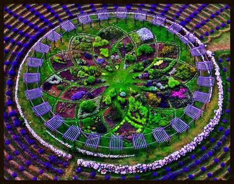 Lavender Labyrinth at Cherry Point Farm and Market, Michigan. Photograper unknown. Lavender Labyrinth, Circular Garden, Labyrinth Garden, Sacred Garden, Meditation Garden, Permaculture Gardening, Lavender Garden, Lavender Farm, Lavender Fields