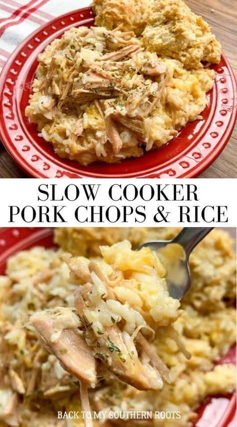 Rice With Cheese, Slow Cooker Pork Chops Recipes, Easiest Meals, Pork Chops And Rice, Pork Chop Recipes Crockpot, Slow Cooker Pork Chops, Easy Crockpot Dinners, Meals To Make, Crockpot Pork