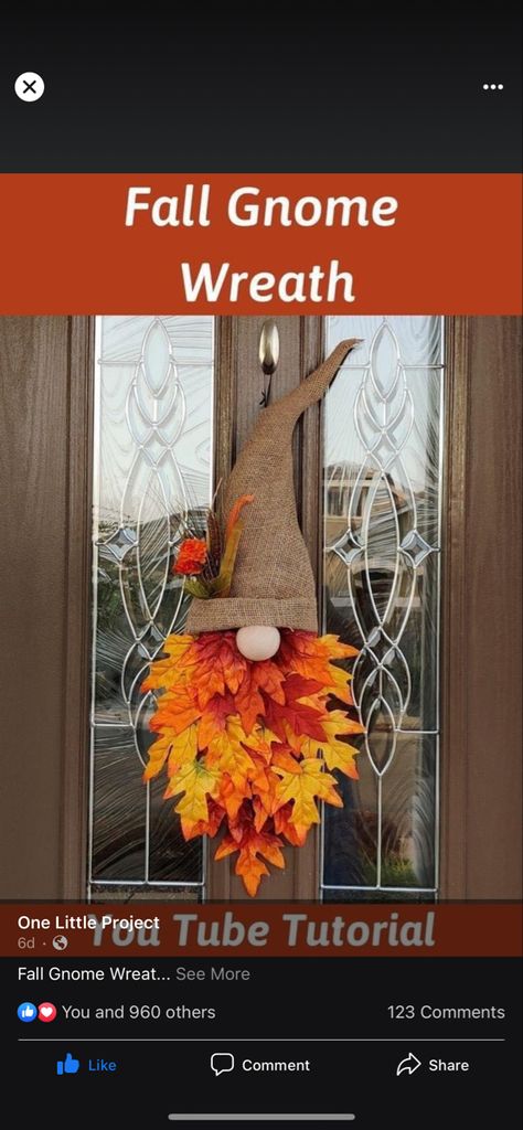 Gnome Door Hanger, Fall Leaf Decor, Easy Fall Wreaths, Leaf Projects, Gnome Door, Dollar Tree Fall, Fall Gnome, Fall Stuff, Fall Door Hangers