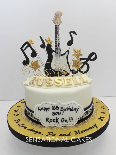 Guitar Cake Design, Happy 18th Birthday Son, Rock Cakes, Music Cakes, Fab Cakes, Guitar Cake, Rock Cake, 60th Birthday Cakes, 50th Bday