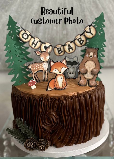 Woodland Cake Topper, Woodland Themed Cake Topper, Woodland Baby Shower Decorations, Woodland Forest Animal Cake Topper, Bear Deer Fox Cake - Etsy Woodland Creature Cake Ideas, Forest Cake Topper, Forest Animal Cake, Woodland Themed Cake, Woodland Baby Shower Cake, Rapunzel Cake Topper, Woodland Theme Cake, Woodland Cake Topper, Unique Diaper Cakes