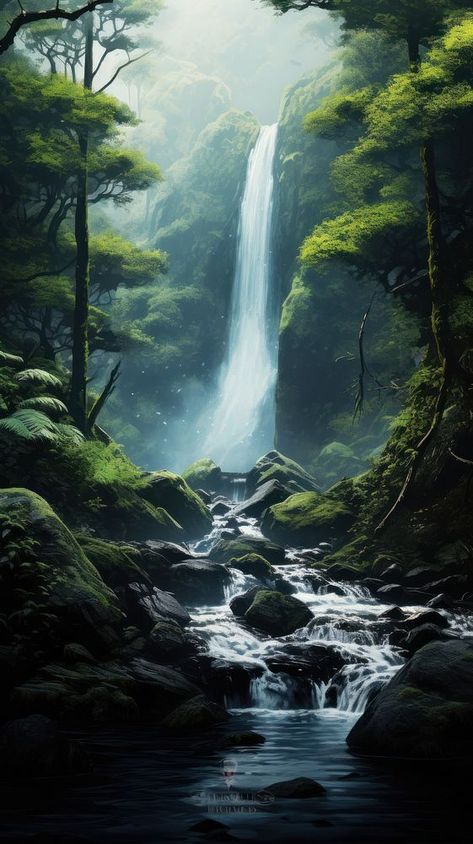 Waterfall forest landscape outdoors.  | premium image by rawpixel.com / Chalr Waterfall Wallpaper Iphone, Wallpaper Iphone Forest, Iphone Forest Wallpaper, Iphone Wallpaper Waterfall, Waterfalls Aesthetic, Forest Phone Wallpaper, Forest Wallpaper Iphone, Wallpaper Waterfall, Nurse Station