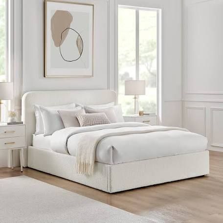 Modern home decor Simple Bed Designs, White Bed Frame, Wall Interior, Ottoman Storage Bed, Bed Design Modern, Bedrooms Decor, White Headboard, Ottoman Storage, White Bed