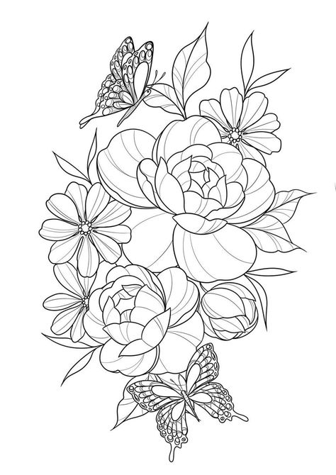 Floral Sleeve Tattoo Stencil, Flower Arm Sleeve Tattoo Stencil, Flower Shoulder Tattoo Stencil, Shoulder Tattoos For Women Stencil, Scroll Tattoos For Women, Floral Frame Tattoo, Flower And Butterfly Tattoo Sleeve Stencil, Floral Shoulder Tattoo, Tattoo Design Stencil