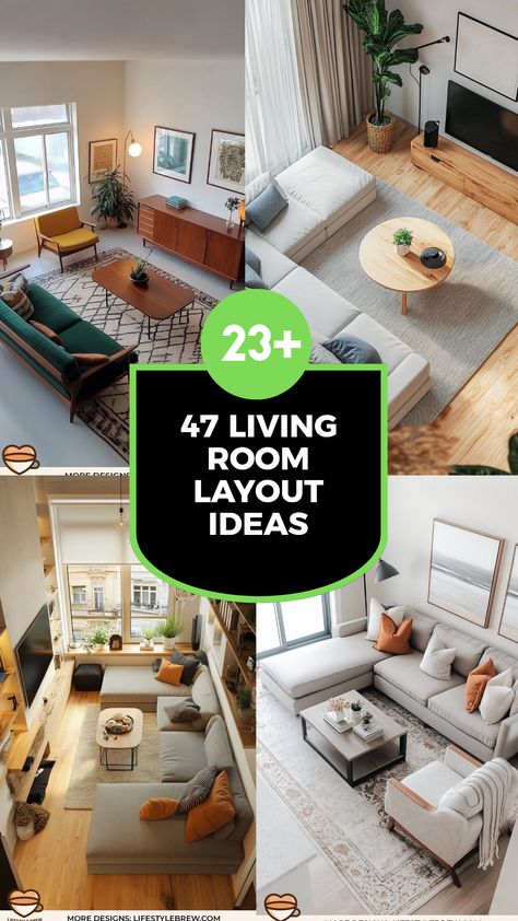 Transform your living space with 47 creative layout ideas. This pin showcases various living room designs focused on maximizing comfort and enhancing social interaction Best Living Room Layout, Living Room Layout Ideas, Room Layout Ideas, Living Room Furniture Ideas, Vintage Style Rugs, Room Furniture Ideas, Living Room Layout, Optimize Space, Best Living Room