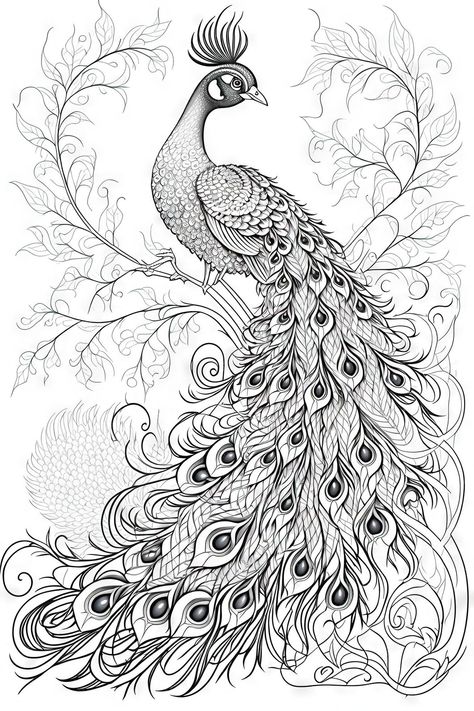 Peacock Sketch, Peacock Coloring Pages, Peacock Drawing, Peacock Photos, Coloring Pages For Grown Ups, Peacock Pictures, Peacock Painting, Pattern Coloring Pages, Bird Coloring Pages