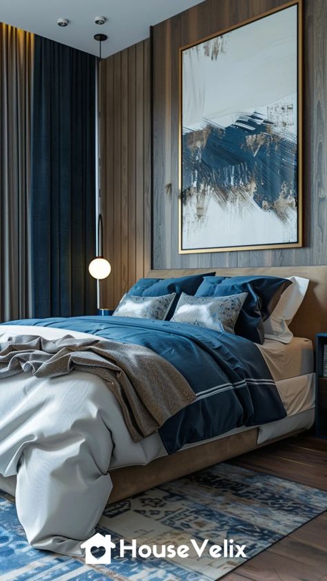 Brown and Blue Palette Blue Bedroo, White And Brown Bedroom, Brown Bedrooms, Brown Bedroom Ideas, Brown Accent Wall, Light Blue Bedroom, Bedroom Ambiance, Blue Palette, Brown Bedroom