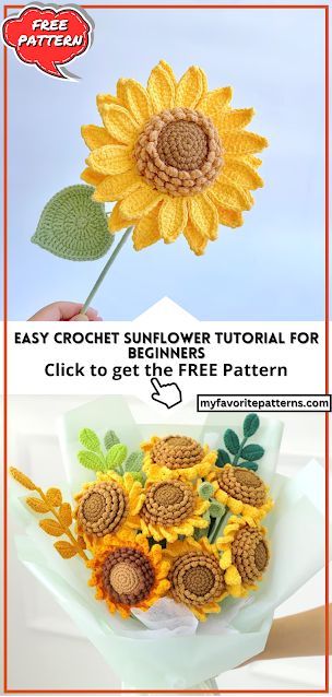 Sunflowers Crochet Patterns, Crochet Sunflower Pattern Free Tutorials, Free Sunflower Crochet Pattern, How To Crochet A Sunflower, Crochet Flower Petals, Easy Crochet Flowers For Beginners, Crochet Sunflower Pattern Free, Crochet Sunflower Pattern, Sunflower Crochet Pattern