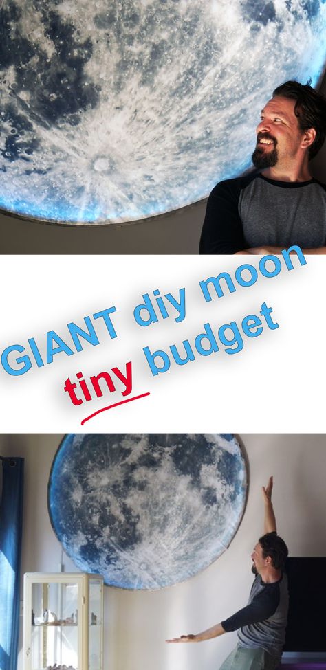 Easy Diy Outer Space Decorations, Floor Space Decor, Galaxy Backdrop Diy, Space Theme Halloween Decorations, Moon Theme Bedroom Ideas, Planets Hanging From Ceiling Diy, Diy Outerspace Decor, Diy Large Moon Prop, Moon Prop Diy