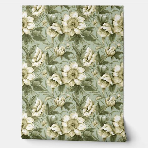 Romantic Shabby chic dusty green white flowers White Flower Wallpaper, Soft Sage Green, Vintage Flowers Wallpaper, Romantic Shabby Chic, Dusty Green, Delicate Flowers, Flowers Wallpaper, Bygone Era, Time Machine