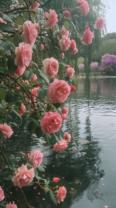 Beautiful Flower Landscape, Pink And Purple Flowers Aesthetic, Pink Willow Tree, Aphrodite Vibes, Garden Core, Widget Pics, Pink Landscape, Landscaping With Roses, Aesthetic Patterns