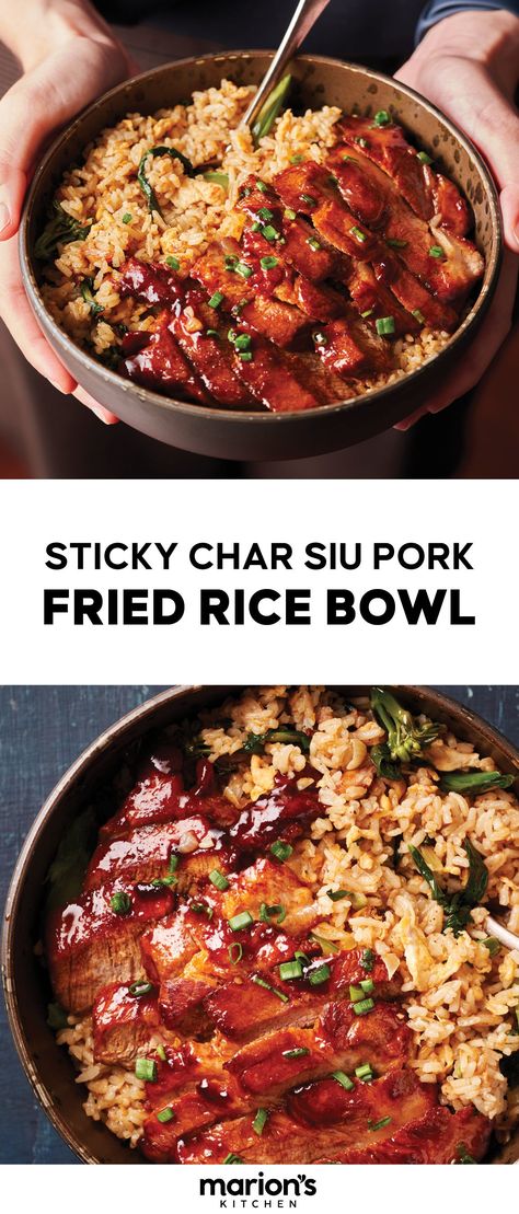 Marion Grasby's Sticky Char Siu Pork Fried Rice Bowl recipe Cantonese Fried Rice, Pork Cutlet Rice Bowl, Pork Egg Fried Rice, Bbq Pork Fried Rice, Bbq Pork Fried Rice Recipe, Bbq Pork Fried Rice Recipe Chinese, Char Sui Pork Fried Rice, Pork And Rice Recipes, Marion Grasby Fried Rice