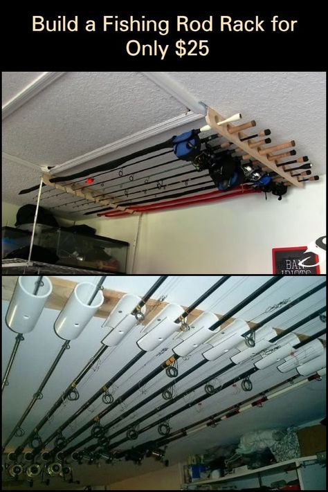 Fishing Pole Holder Diy, Pvc Fishing Rod Holder, Diy Fishing Pole, Organization Living Room, Diy Fishing Rod Holder, Fishing Pole Rack, Fishing Pole Storage, Diy Fishing Rod, Fishing Organization