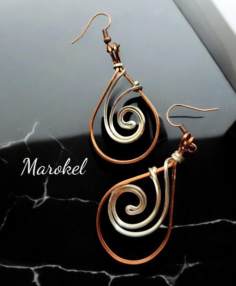 Flat Wire Jewelry Ideas, Diy Earrings Dangle, Copper Earrings Handmade, Diy Wire Jewelry Rings, Wire Jewelry Earrings, Wire Jewelry Patterns, Wire Wrapped Stone Jewelry, Wire Wrap Jewelry Designs, Diy Jewelry Earrings