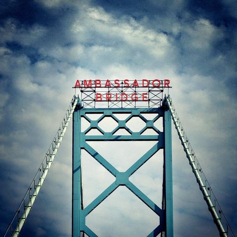 The Ambassador Bridge, Detroit, Michigan. The gateway to Canada Ambassador Bridge, Michigan Central Station, Detroit Culture, Ambassador Bridge Detroit, Midwest Region, Detroit Skyline, Historic Detroit, Detroit Art, Detroit City