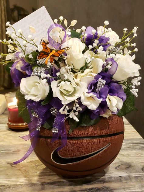 Sports Banquet Centerpieces, Basketball Centerpieces, Basketball Wedding, Basketball Party Decorations, Volleyball Senior Night, Basketball Senior Night, Banquet Centerpieces, Sports Banquet, Senior Night Gifts