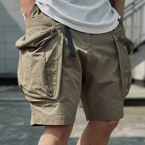 American Loose Casual Large Pocket Zipper Cargo Shorts Nort Face, Celana Kargo, Embroidery Pants, Techwear Fashion, Mens Pants Casual, Mens Clothing, Men's Casual, Cargo Shorts, Mens Shorts